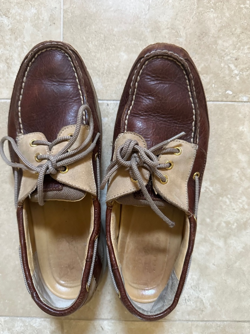 SPERRY TOP SIDER/BOAT SHOES IN BROWN & TAN LEATHER-SIZE 12